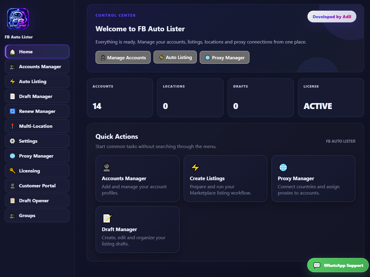 FB Auto Lister dashboard